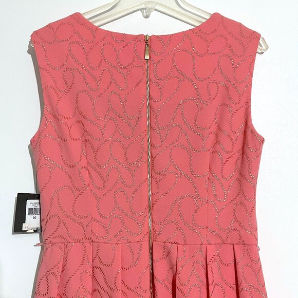 NWT Ellen Tracy Pink Coral Dress with Gold Shimmer Jacquard Design Fit and Flare - Picture 8 of 14